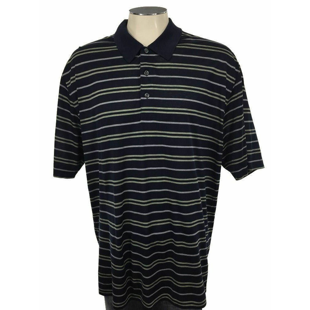 Brooks‎ Brothers Country Club Polo Shirt XL Blue Stripe Performance Golf Mens